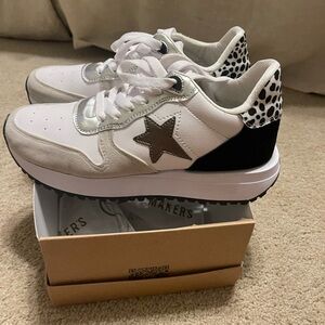 Whit Black and Pewter Star Sneakers